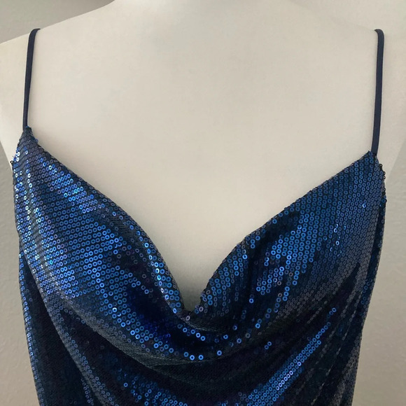 Blue Sequins Spaghetti Strap Holiday Special Occasion Large Top - Picture 3 of 7